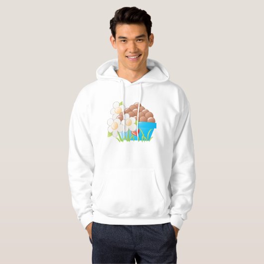 Eieren in blauwe kom met bloemen en hart hoodie (Voorkant volledig)