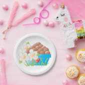 Eieren in blauwe kom met bloemen en hart papieren bordje (Feest)