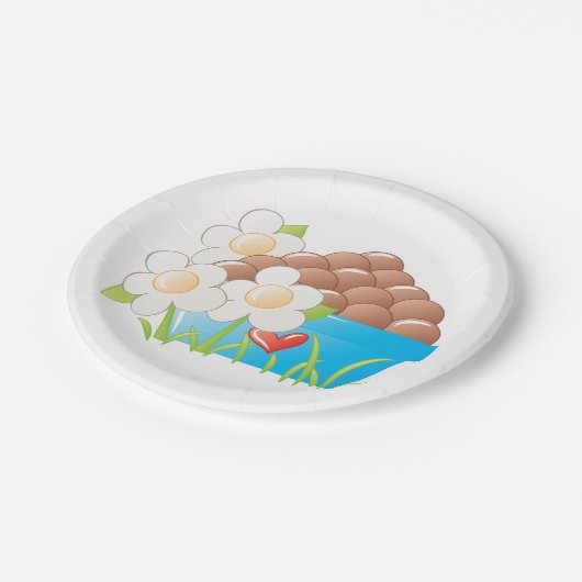 Eieren in blauwe kom met bloemen en hart papieren bordje (Gekanteld)