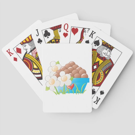 Eieren in blauwe kom met bloemen en hart pokerkaarten (Achterkant)