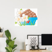 Eieren in blauwe kom met bloemen en hart poster (Thuiskantoor)