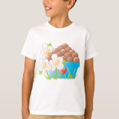 Eieren in blauwe kom met bloemen en hart t-shirt (Voorkant)