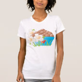 Eieren in blauwe kom met bloemen en hart t-shirt (Voorkant)