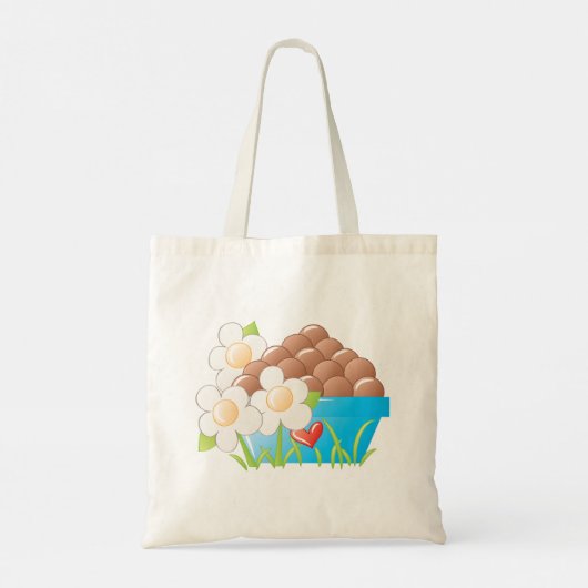 Eieren in blauwe kom met bloemen en hart tote bag (Achterkant)