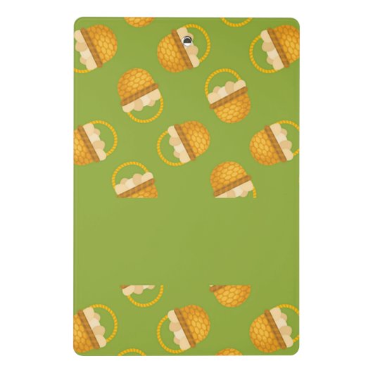 Eieren in bruine mand op groen mini klembord (Achterkant)