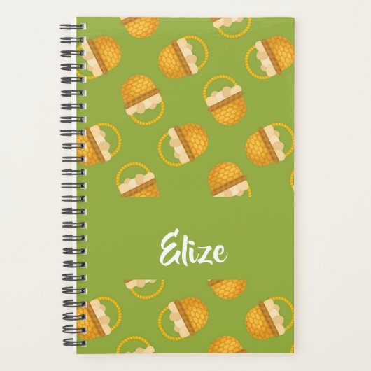 Eieren in bruine mand op groen planner (Voorkant)