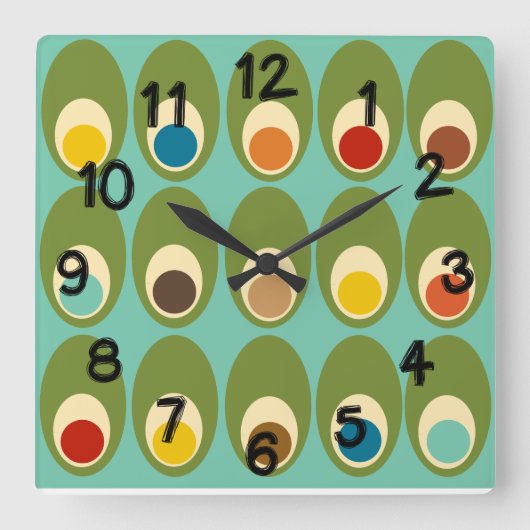Eieren in mid-century modern-stijl vierkante klok (Voorkant)