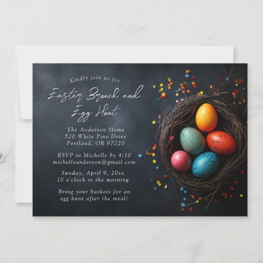 Eieren in nest paasbrunch en eierjacht kaart (Voorkant)