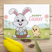 Eieren, konijn en kuiken - Happy Easter Briefkaart