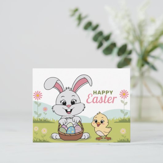 Eieren, konijn en kuiken - Happy Easter Briefkaart (Staand voorkant)