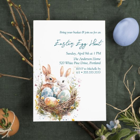 Eieren konijnen in vogelnest paaseieren jacht kaart