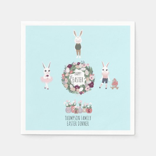  Eieren Konijntje Wildbloemen Gepersonaliseerd Pas Servet (Voorkant)