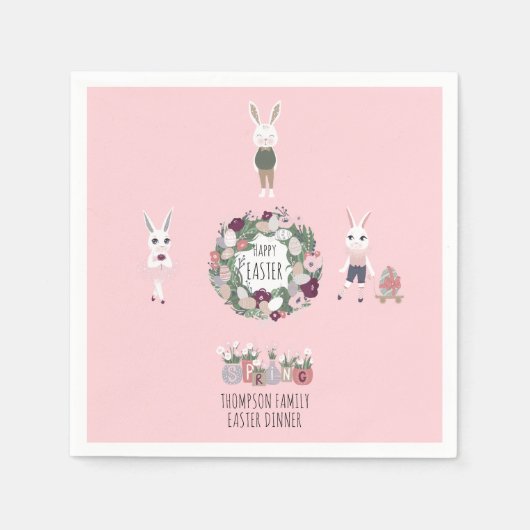 Eieren Konijntje Wildbloemen Gepersonaliseerd Pas Servet (Voorkant)