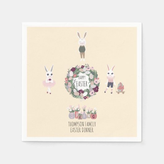  Eieren Konijntje Wildbloemen Gepersonaliseerd Pas Servet (Voorkant)