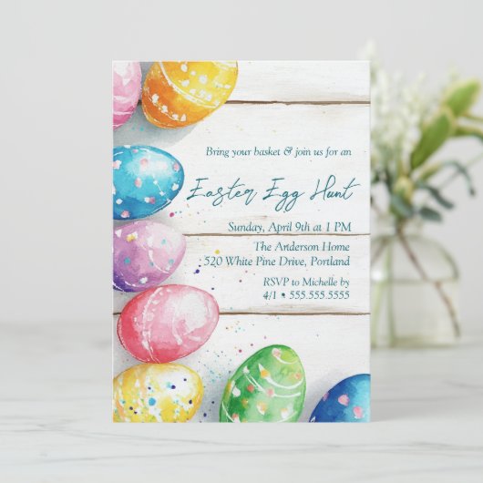 Eieren op houten vloer paaseieren jacht kaart (Staand voorkant)