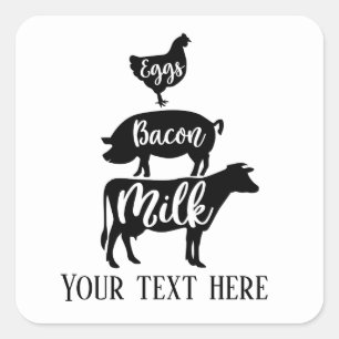 Eieren spekmelk Tekst toevoegen Boerderij Vierkante Sticker