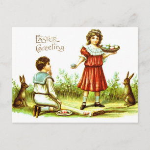 Eieren van de Konijntjes van de Kinderen van het Feestdagenkaart