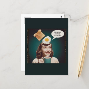 Eieren voor ontbijt in deze economie Retro Vrouw Briefkaart