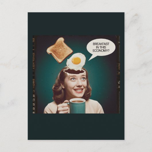 Eieren voor ontbijt in deze economie Retro Vrouw Briefkaart (Voorkant)