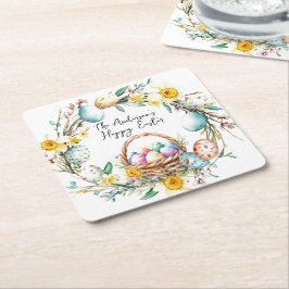 Eiermand met decoratieve eieren I bloemenPasen Kartonnen Onderzetters