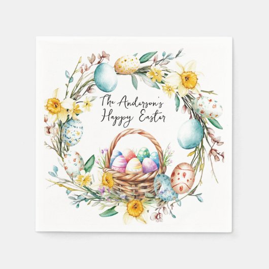 Eiermand met decoratieve eieren I bloemenPasen Servet (Voorkant)