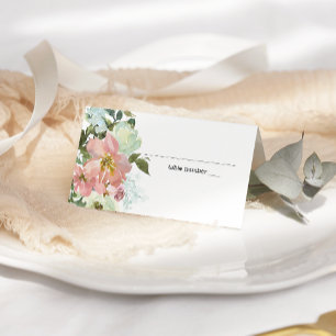 Eierschaal en Blush Bloemen Huwelijks Plaatskaart Plaatskaartje