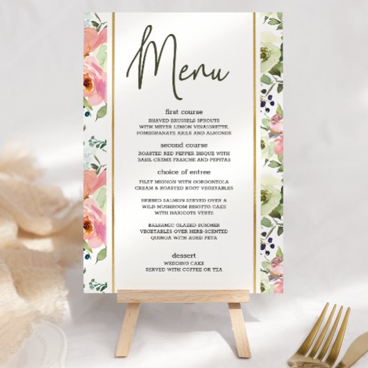 Eierschaal en Blush Bloemige Romantische Trouwmenu Menu