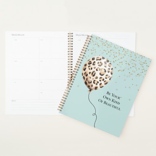 Eierschal Blauwe Luipaardprint Ballon Gouden Confe Planner (Display)