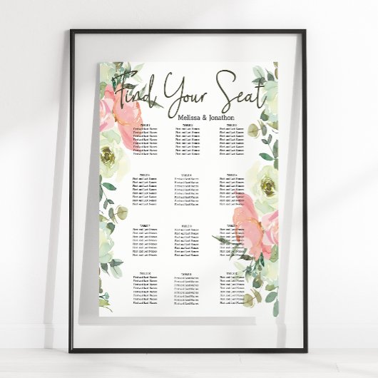 Eierschal en Blush Bloem Bruiloftstoelindeling Poster