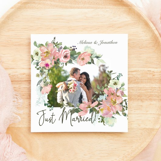 Eierschal en Blush Bloem Just Married Kaart