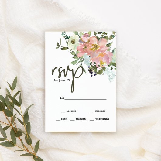 Eierschal- en Blush bloemen bruiloft RSVP kaart