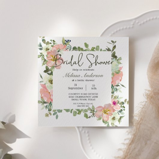 Eierschal- en Blush bloemen bruiloftsuitnodiging Kaart