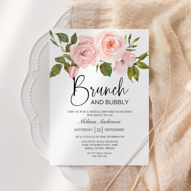 Eierschal- en Blush-bloemige bruidsbrunch-uitnodig (Creator heeft geüpload)