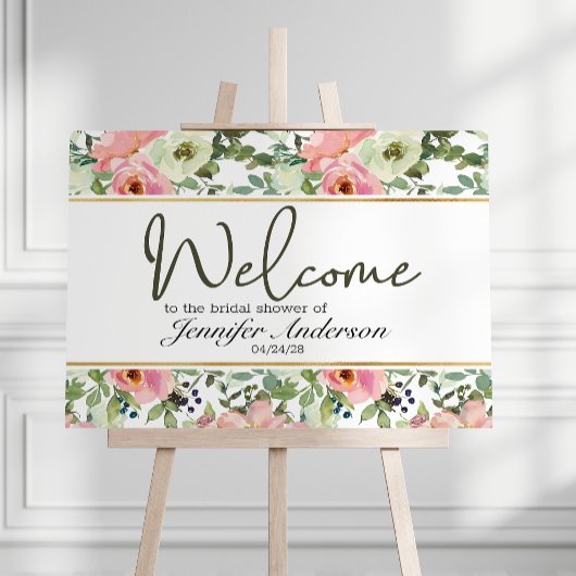 Eierschalige en Blush Bloemige Bruiloftsontvangst Poster
