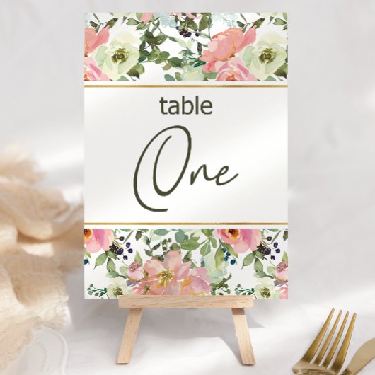 Eierschalroze Blush Bloemen Bruiloft Tafelnummer