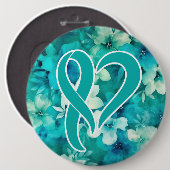 Eierstokkanker bewustzijn hartvormig lint ronde button 6,0 cm (Voorkant /achterkant)