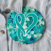 Eierstokkanker bewustzijn hartvormig lint ronde button 6,0 cm (In situ)