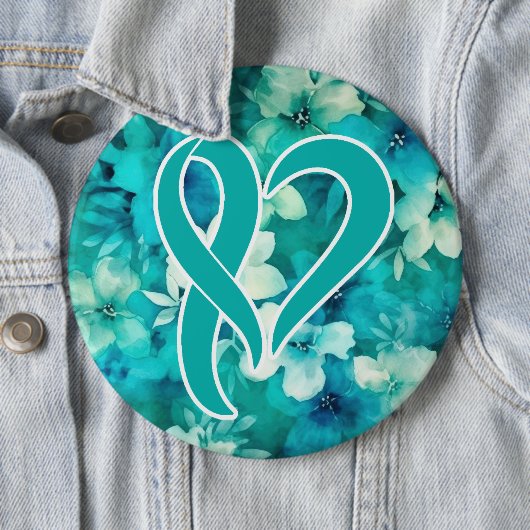 Eierstokkanker bewustzijn hartvormig lint ronde button 6,0 cm (In situ)