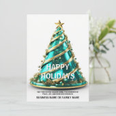 Eierstokkanker blauwgroen kerstboom modern elegant feestdagenkaart (Staand voorkant)