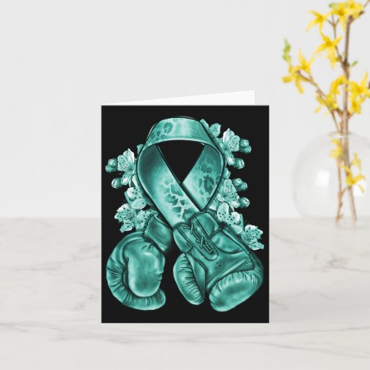 Eierstokkanker Blauwgroen lint met bokshandschoene Kaart (Gele Bloem)