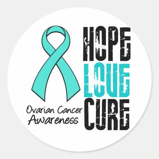 Eierstokkanker Hope Love Cure Ribbon Ronde Sticker (Voorkant)