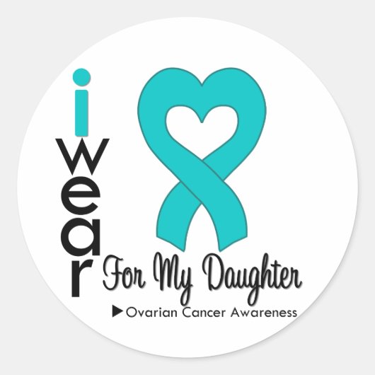 Eierstokkanker Ik Draag Blauwgroen hart voor mijn Ronde Sticker (Voorkant)