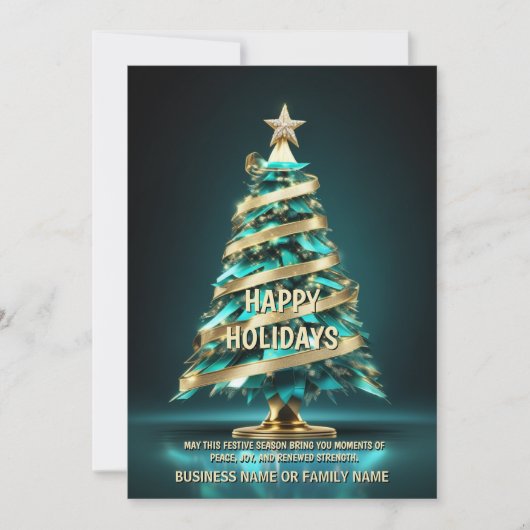 Eierstokkanker kerstboom blauwgroen lint oncologie feestdagenkaart (Voorkant)