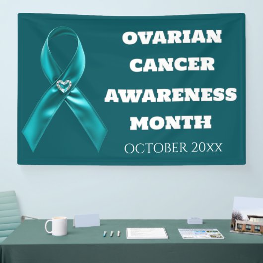 Eierstokkankerbewustzijn teal lint baarmoederhals spandoek (Beurs)