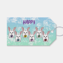 Eiervormige paaskonijnen cadeaulabel