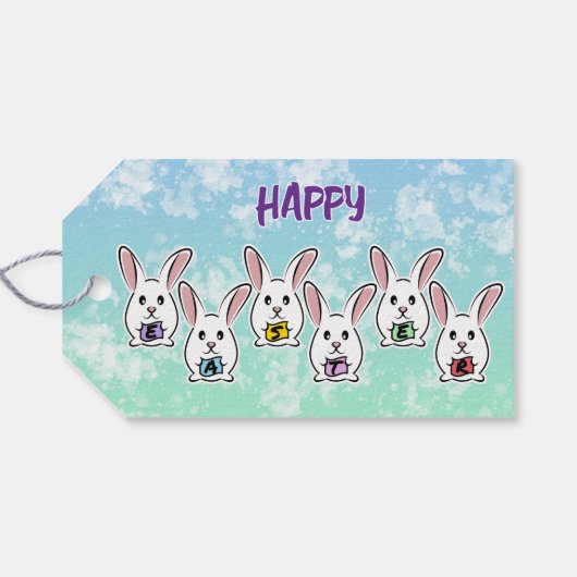 Eiervormige paaskonijnen cadeaulabel (Achterkant Horizontaal)