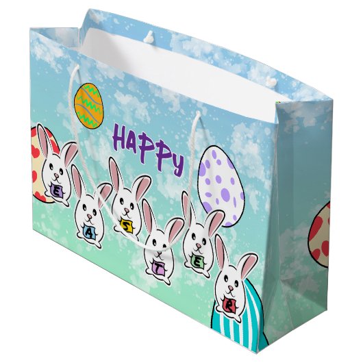 Eiervormige paaskonijnen groot cadeauzakje (Achterkant Gekanteld)