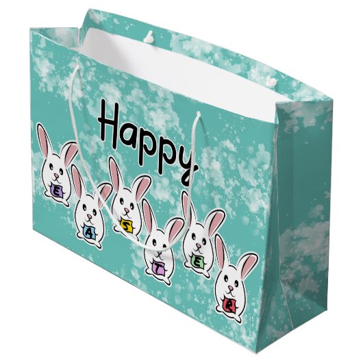 Eiervormige paaskonijnen groot cadeauzakje (Achterkant Gekanteld)