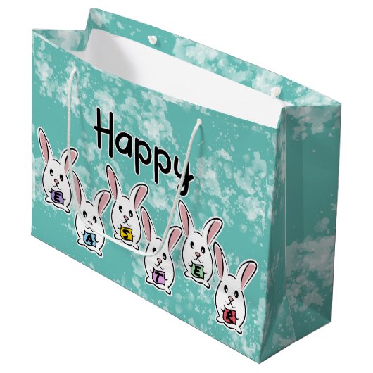 Eiervormige paaskonijnen groot cadeauzakje (Voorkant Gekanteld)