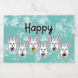 Eiervormige paaskonijnen likeurfles etiket